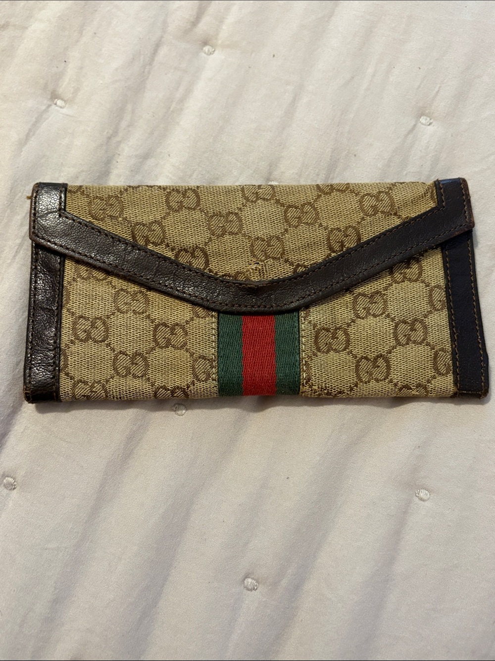 Gucci Beige Monogram Canvas Key & Card Holder with Green and Red Web